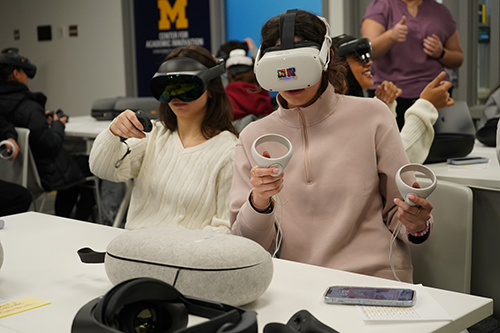 Students using extended reality headsets
